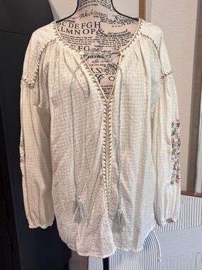 Boho Embroidered Peasant Blouse, Large